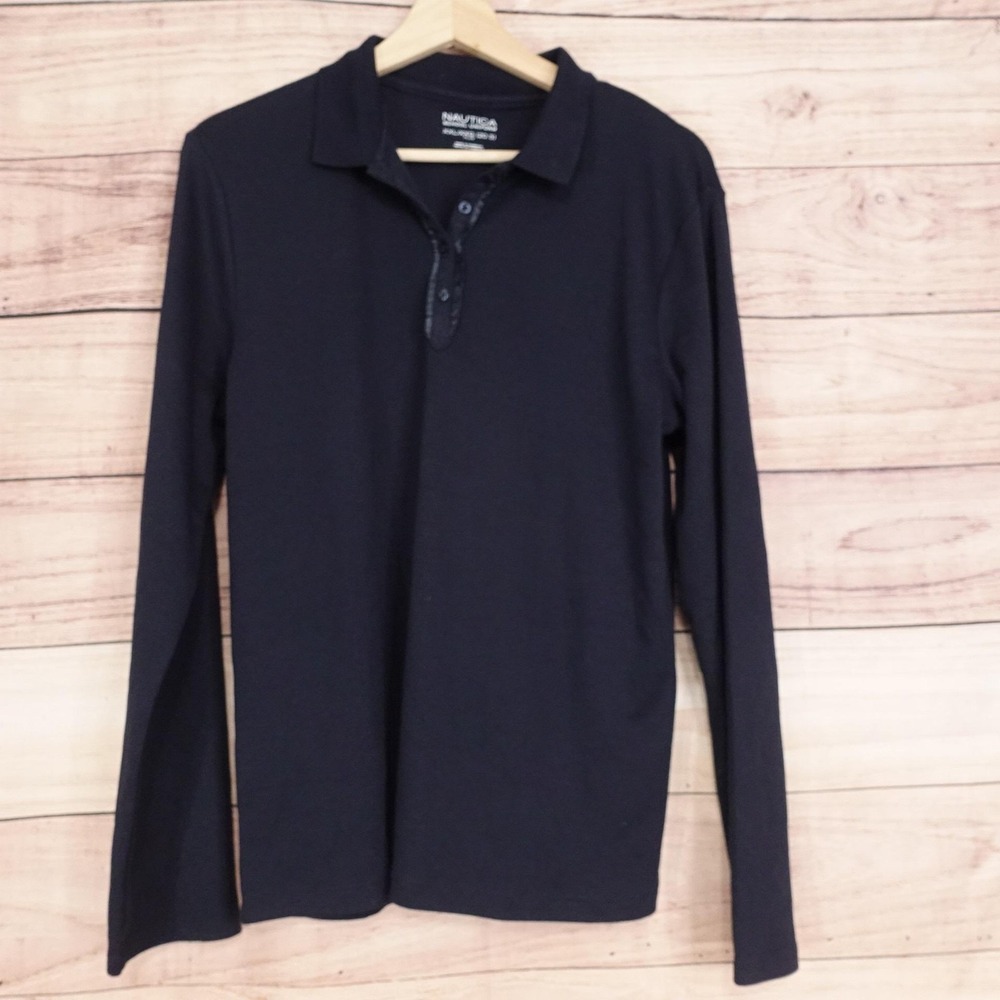 New! Nautica Polo Shirt Girls 2XL (20.5) Plus Navy Long Sleeve School Uniform